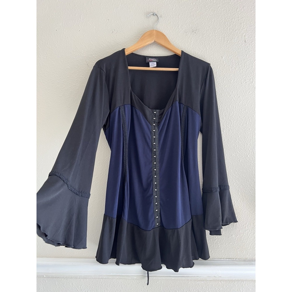 Dare to Wear 4X Black Navy Corset Style Bell Sleeve Top Gothic Renaissance